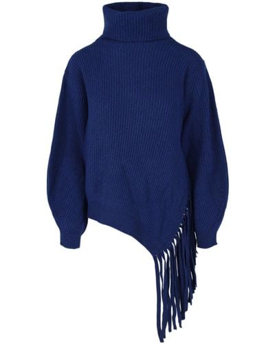 Stella McCartney Asymmetrical Fringed Turtleneck Sweater - Blue