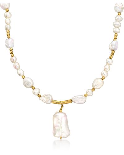 Ross-Simons 5-14mm Cultured Baroque Pearl Drop Necklace - Metallic