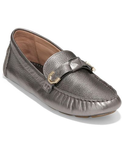 Cole Haan Evelyn Leather Metallic Loafers - Gray