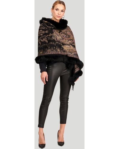 Gorski Printed Cashmere Stole With Fox Tape Top And Bottom - Black