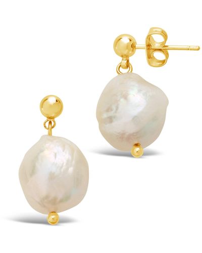 Sterling Forever Large Baroque Pearl Drop Studs - White