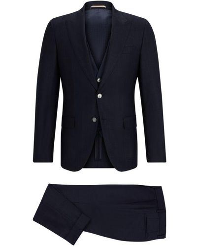 BOSS - Slim-fit three-piece suit in stretch virgin wool