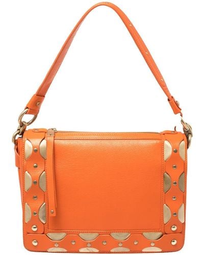 Versace Leather Studded Flap Shoulder Bag - Orange