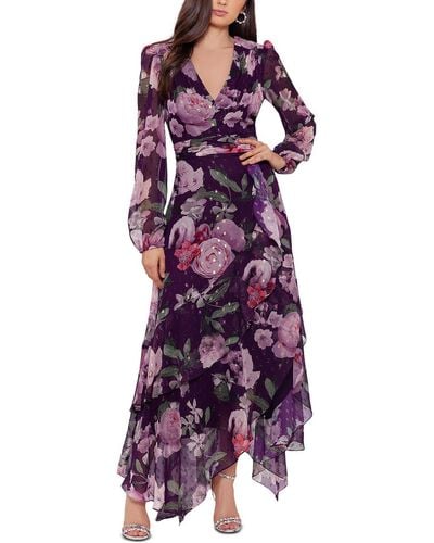 Xscape Chiffon Floral Maxi Dress - Purple