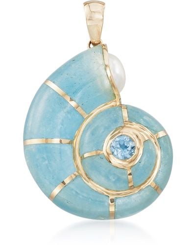 Ross-Simons Milky Aquamarine And . Topaz Snail Shell Pendant With Cultured Pearl - Blue
