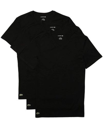 Lacoste Essentials 3 Pack 100% Cotton Slim Fit V-neck T-shirts - Black