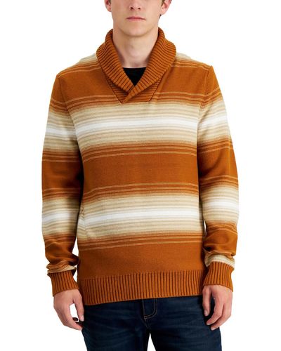 Sun & Stone Shawl Collar Stripe Pullover Sweater - Blue