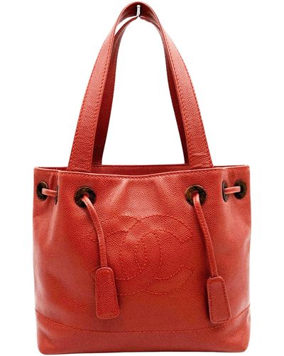 Chanel Coco Mark Leather Tote Bag (pre-owned) - Red
