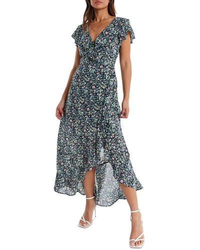 Quiz Chiffon Floral Print Maxi Dress - Blue