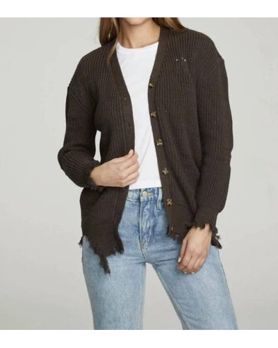Chaser Brand Long Sleeve Button Down Deconstructed Sweater Cardigan - Black