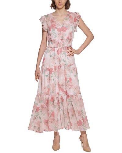 Calvin Klein Smocked Long Maxi Dress - Pink