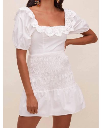 Astr Patina Smocked Puff Sleeve Dress - White