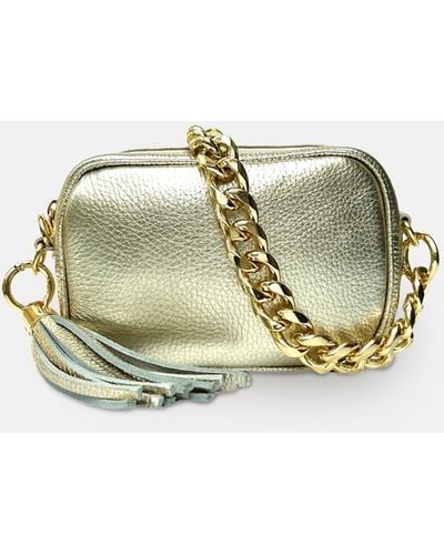 Apatchy London The Mini Tassel Leather Phone Bag With Chain Strap - Metallic