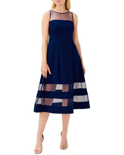 Adrianna Papell Illusion Calf Midi Dress - Blue
