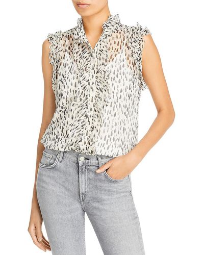 7 For All Mankind Chiffon Ruffled Button-down Top - White