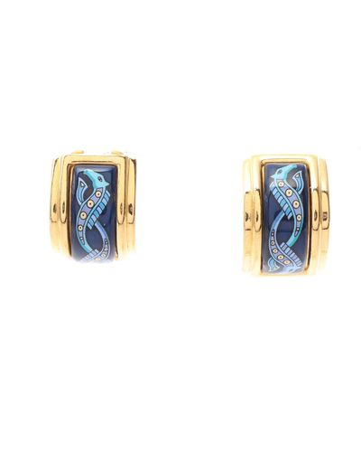 Hermès Enamel Earrings Gp Cloisonne Gold Blue