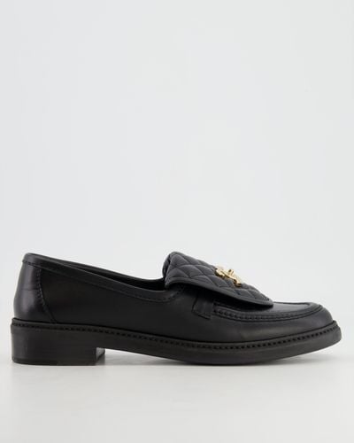 Chanel Lambskin Leather Loafers With Gold Cc Logo - Black