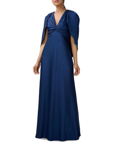 Aidan Mattox Cape Sleeve Maxi Evening Dress - Blue