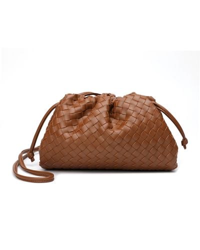 Tiffany & Fred Full Grain Woven Leather Pouch/ Shoulder/ Clutch Bag - Brown