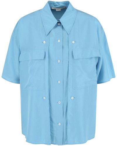 Stella McCartney Short Sleeve Silk Shirt - Blue