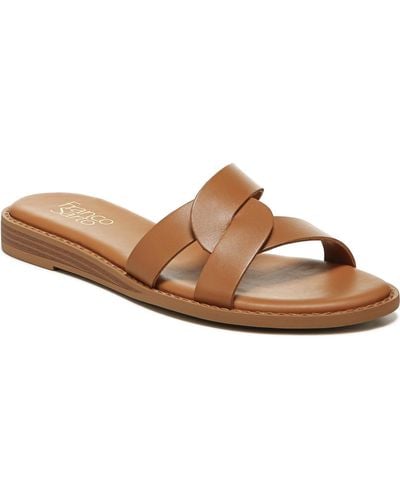 Franco Sarto Geras Leather Open Toe Slide Sandals - Brown