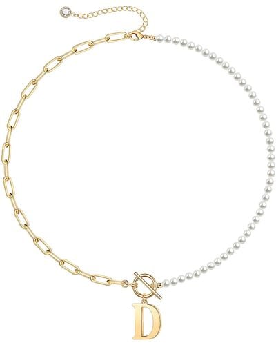 Rachel Glauber Rg 14k Gold Plated Initial Pearl Link Chain Necklace - White