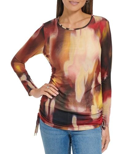 Calvin Klein Printed Mesh Pullover Top - Multicolor