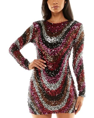 B Darlin Juniors Sequined Long Sleeves Cocktail And Party Dress - Red