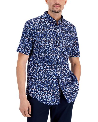 Club Room Floral Short Sleeve Button-down Shirt - Blue