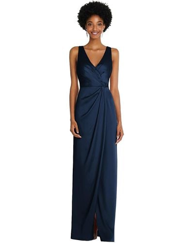 After Six Faux Wrap Whisper Satin Maxi Dress With Draped Tulip Skirt - Blue