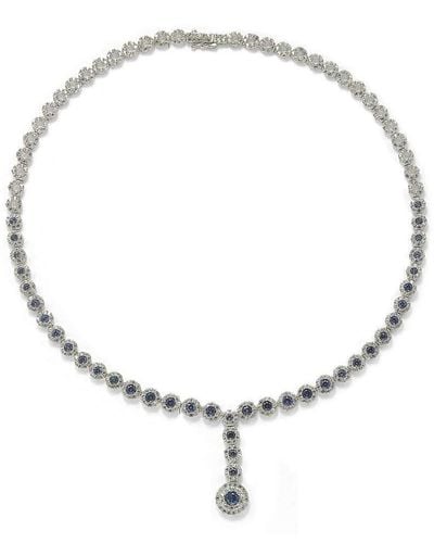 Suzy Levian Sterling Silver Round-cut Y-shaped Sapphire & Diamond Accent Necklace - Blue