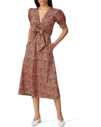 Love Dotted Puffed Sleeve Dress - Brown