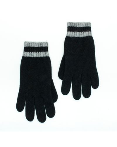 Portolano Cashmere Gloves With Striped Cuff - Black
