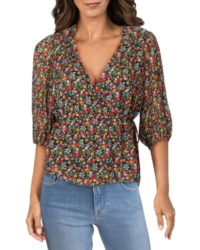 Notes Du Nord Neeve Floral Open Front Wrap Top - Black