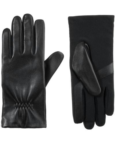 Isotoner Stretch Leather With Gathered Wrist Gloves - Black