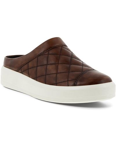 Ecco Leather Slip On Clogs - Brown