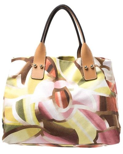 Missoni Color Printed Canvas And Leather Tote - Pink