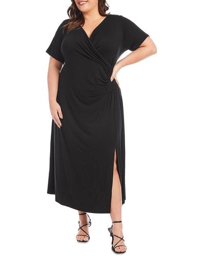 Karen Kane Plus Faux Wrap Jersey Midi Dress - Black