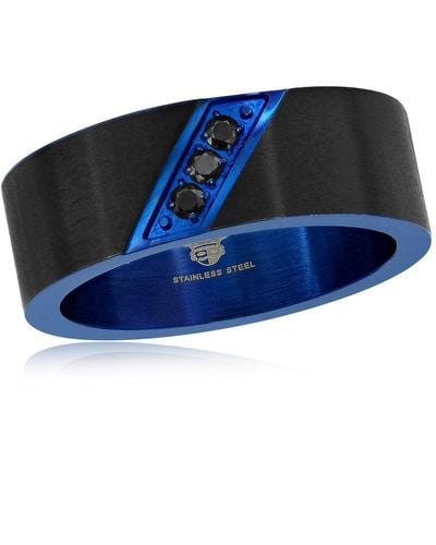 Black Jack Jewelry Stainless Steel Black And Cz Ring - Blue