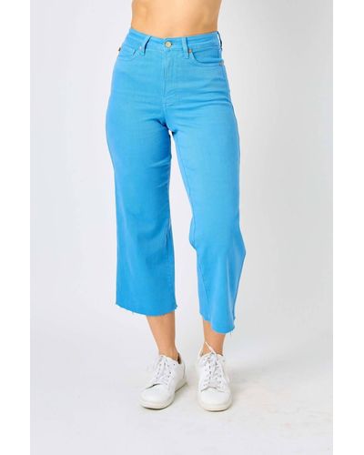 Judy Blue High Waist Garment Dyed Wide Leg Crop Jeans - Blue