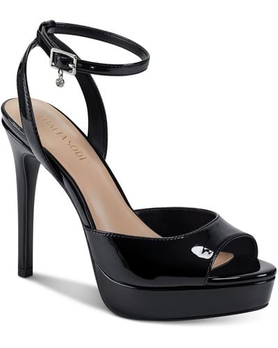 Thalia Sodi Chelsie Faux Suede Open Toe Platform Heels - Black