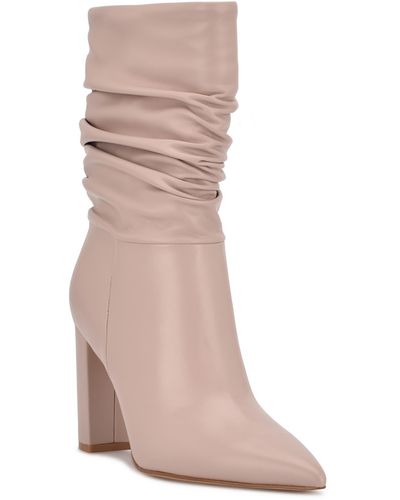 Nine West Faux Leather Embossed Ankle Boots - Pink