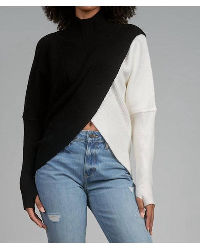 Elan Color Block Criss Cross Sweater - Black