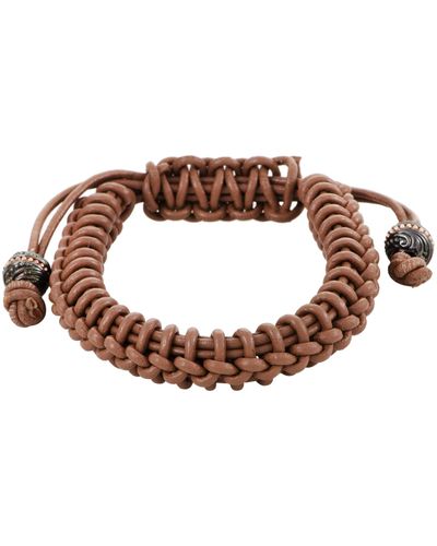Stephen Webster No Regrets Silver Tipped Woven Leather Brown Bracelet