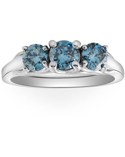 Pompeii3 1 Ct Blue Diamond 3-stone Engagement Anniversary Ring Lab Grown