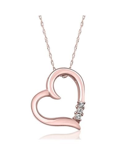 Pompeii3 Princess Cut Diamond Heart Necklace Pendant White Yellow Or Rose Gold 3/4" Tall - Pink