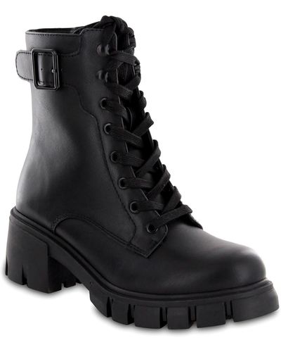 MIA Thassie Pull On Ankle Combat & Lace-up Boots - Black