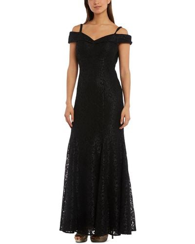R & M Richards Petites Off-the-shoulder Lace Evening Dress - Black