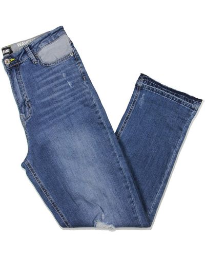 DKNY Waverly Frayed Hem Medium Wash Straight Leg Jeans - Blue