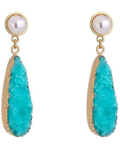 Liv Oliver 18k Gold Pearl And Turquoise Drop Earrings - Blue